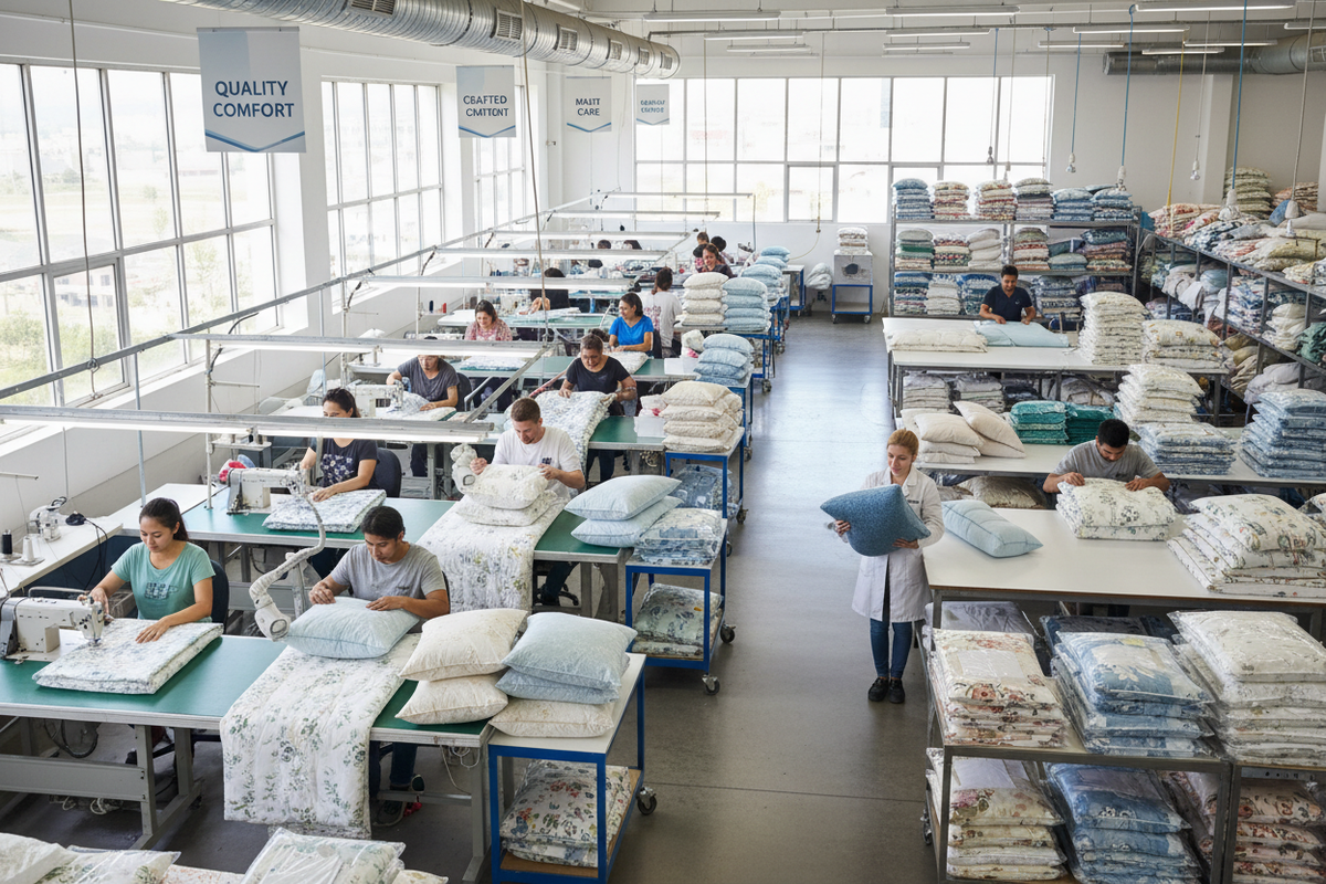 Make workers Making pillows and other bed stuff